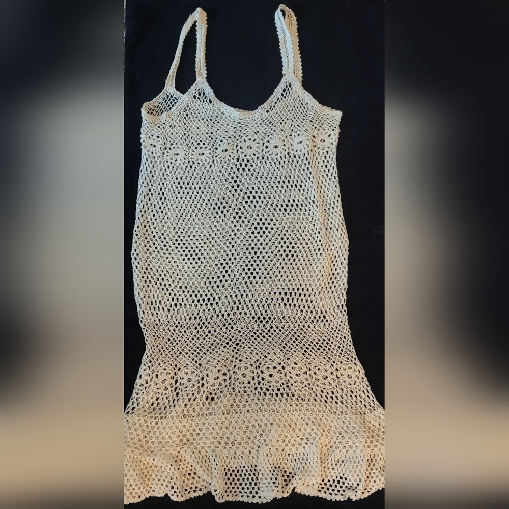 Cream Crochet Lace Beach Cover-up